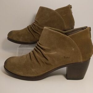 Born Concept Tan Leather Suede Block Heels Back Zip Ankle Boots Booties Side 11M
